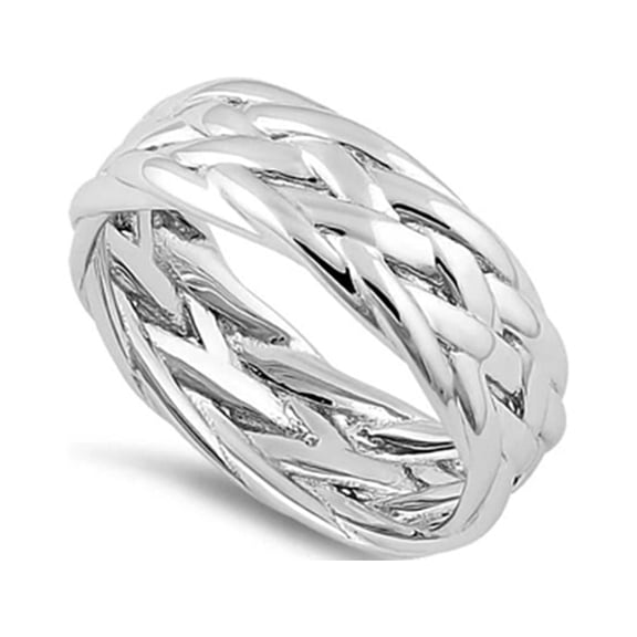 925 Sterling Silver Platinum Plated Basket Weave Valentines Day Gifts Eternity Band