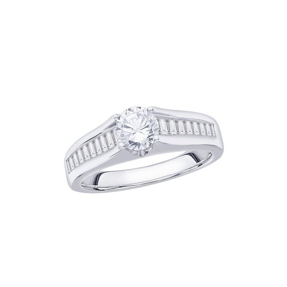 KATARINA Round and Baguette Cut Diamond Engagement Ring in 10K Gold (1 cttw, I-J, I1-I2)