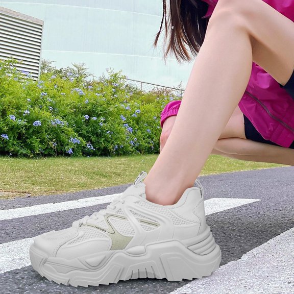LOLIPPYY 1 Pair Sneakers Women Trendy Chunky Sneakers White Shock Absorption Fashionable Outdoor Activities