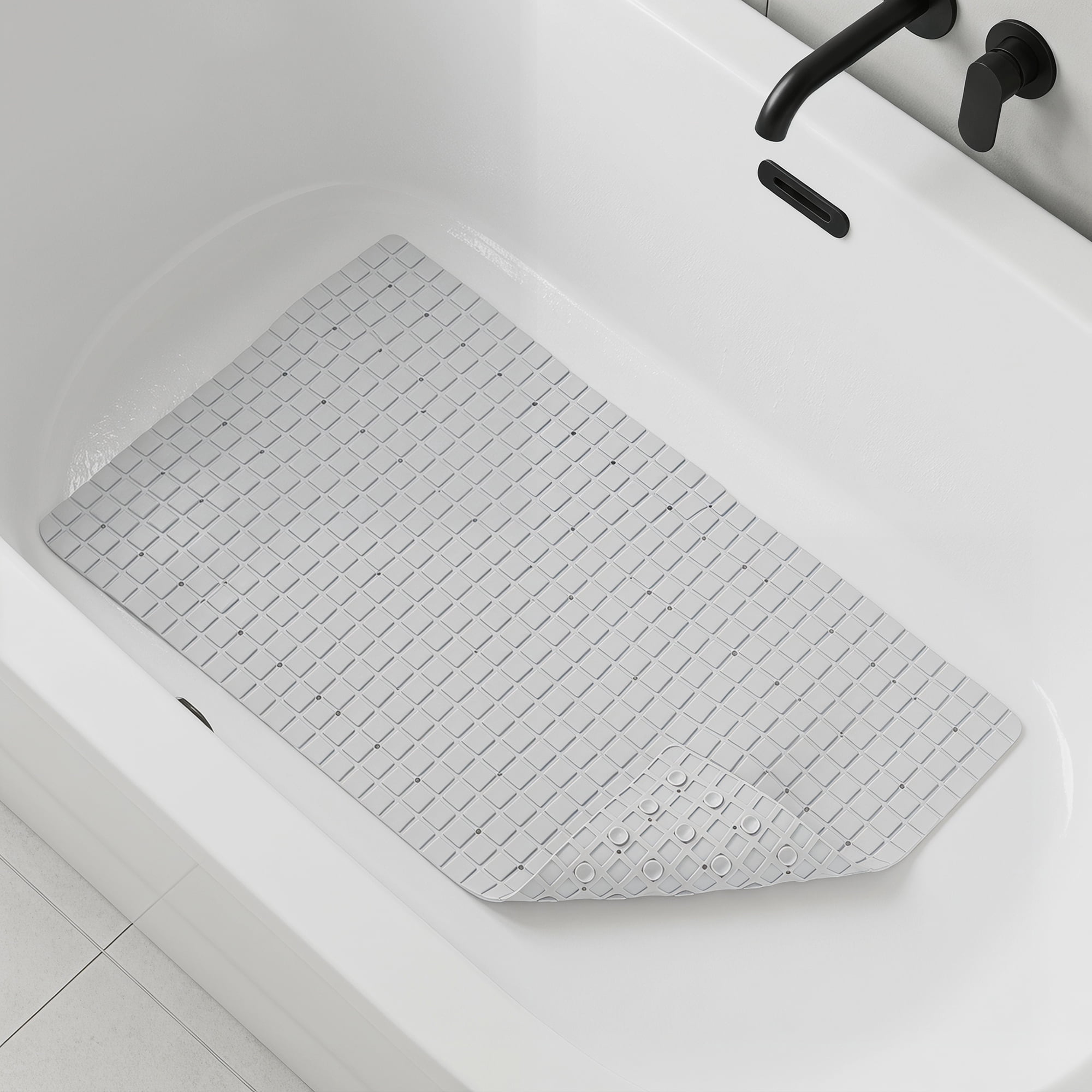 Unique Bargains Non-Slip Bathtub Mat with Strong Suction Cup and Quick Dry White 30" x 18"