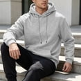 thumbnail image 4 of Fleece Hoodie Mens Plain Long Sleeve Hooded Sweatshirt Casual Basic Essential Drawstring Pullover Hoodie With Pocket Light Gray S, 4 of 6