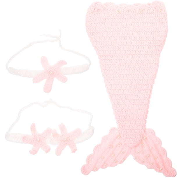 WORGEOUS 1 juego / 3 uds., Accesorios de fotografía de sirena recién nacida encantadores, disfraz de bebé, suéter de ganchillo tejido para bebés, trajes de cola de cosplay (rosa)