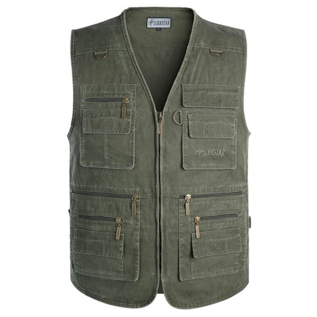 Chaleco de primavera y otoño para hombre, chaleco de trabajo de pesca multibolsillos extra grande para personas de mediana edad y mayores, chaleco informal para exteriores