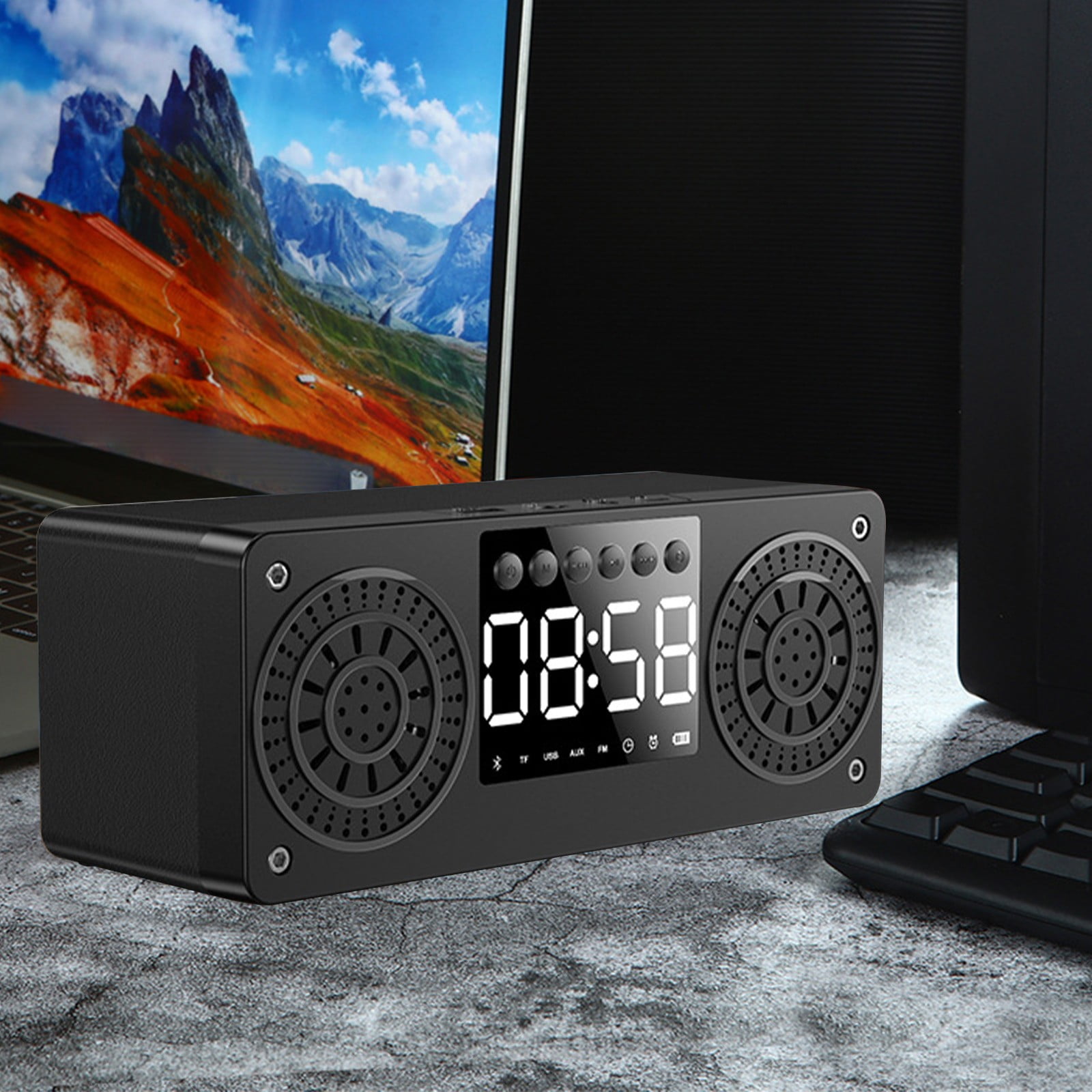 maho A10 Wooden Clock Multi-function Bluetooth Audio U Disk Card Gift Gift Mobile Phone Computer Speaker Bluetooth Speaker for Gift, Shower, Party, Home, Travel