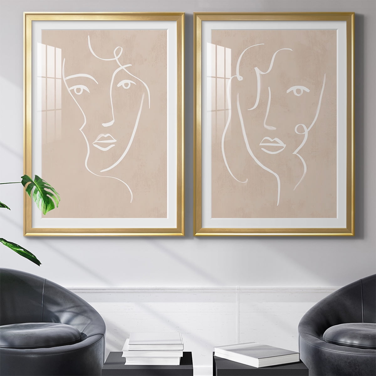 Wexford Home Curly Face I Premium Framed Print, 30.5" x 42.5" - Ready to Hang, Gold (Set of 2)