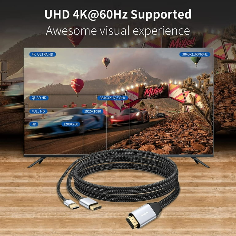 HDMI to DisplayPort Adapter 4K@60Hz, Braided High Speed HDMI 2.0 in to DP  1.2 out Video Converter Cable 6ft with USB Power Compatible for Xbox Series  X, PS5, PS4 pro, PC, Laptop 