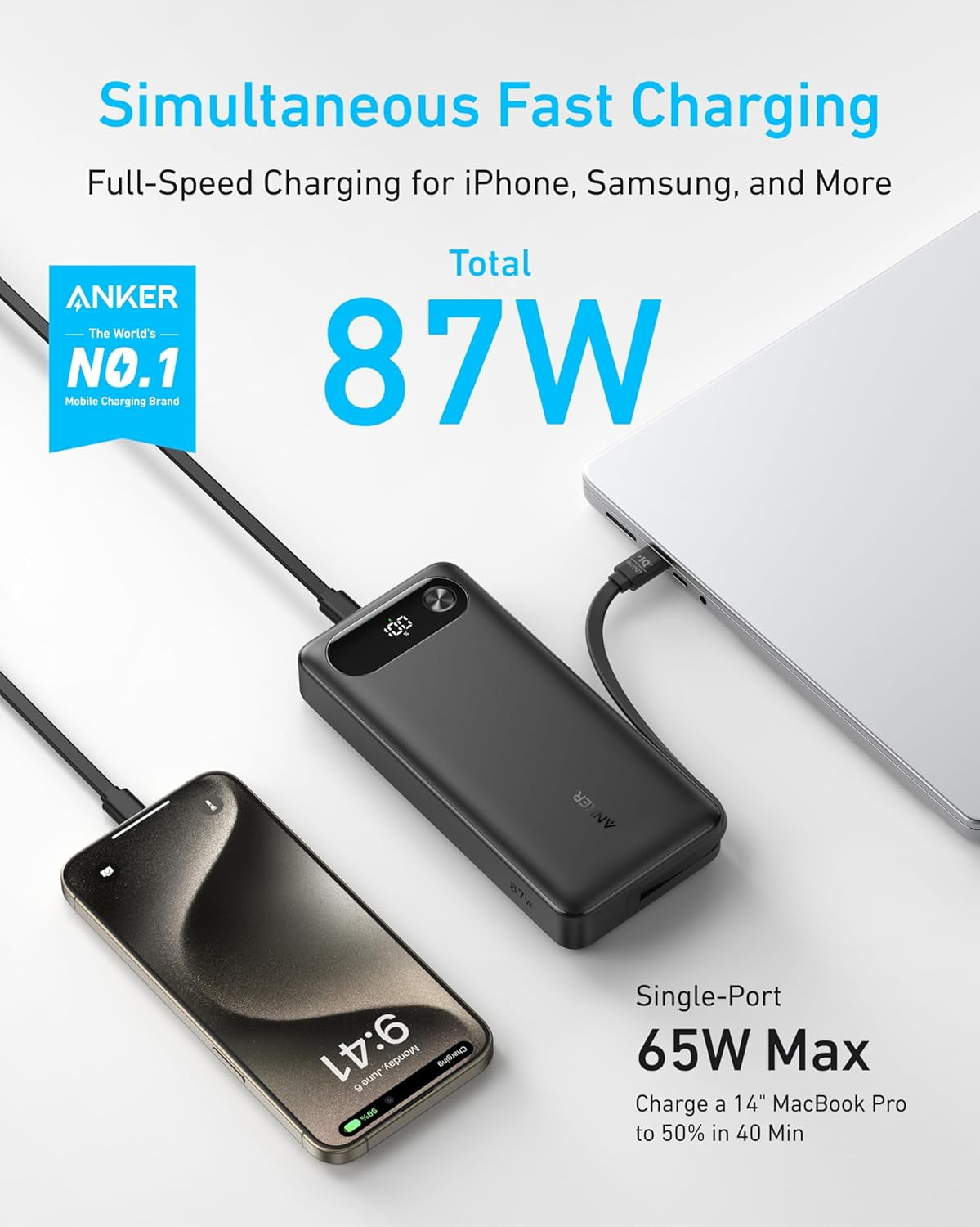 【セット販売】Anker PowerBank(20000mAh 87W)＋充電器 Anker Power Bank (20000mAh, 87W, Built-In USB-C ケーブル