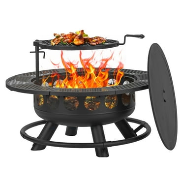 MistMo 36-Inch Wood Burning Fire Pit Table with Grill & Lid