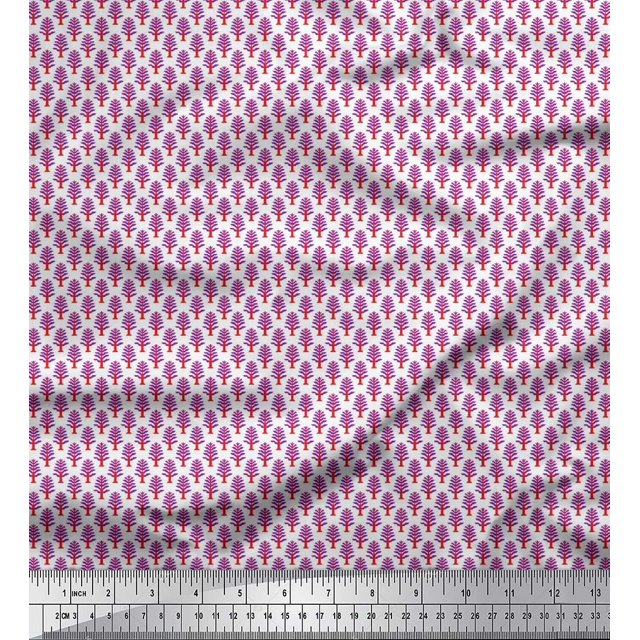 Soimoi Crepe Silk Fabric Tree Small Print Fabric by The Yard 42 Inch Wide