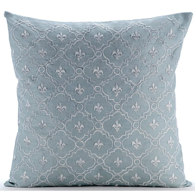 Cushion Cover Custom, Light Blue Pillow Shams, Lattice Trellis Embroidered French Toile Pillow Shams, 24x24 inch (60x60 cm) Pillow Shams, Square Silk Pillow Sham - French Nautical