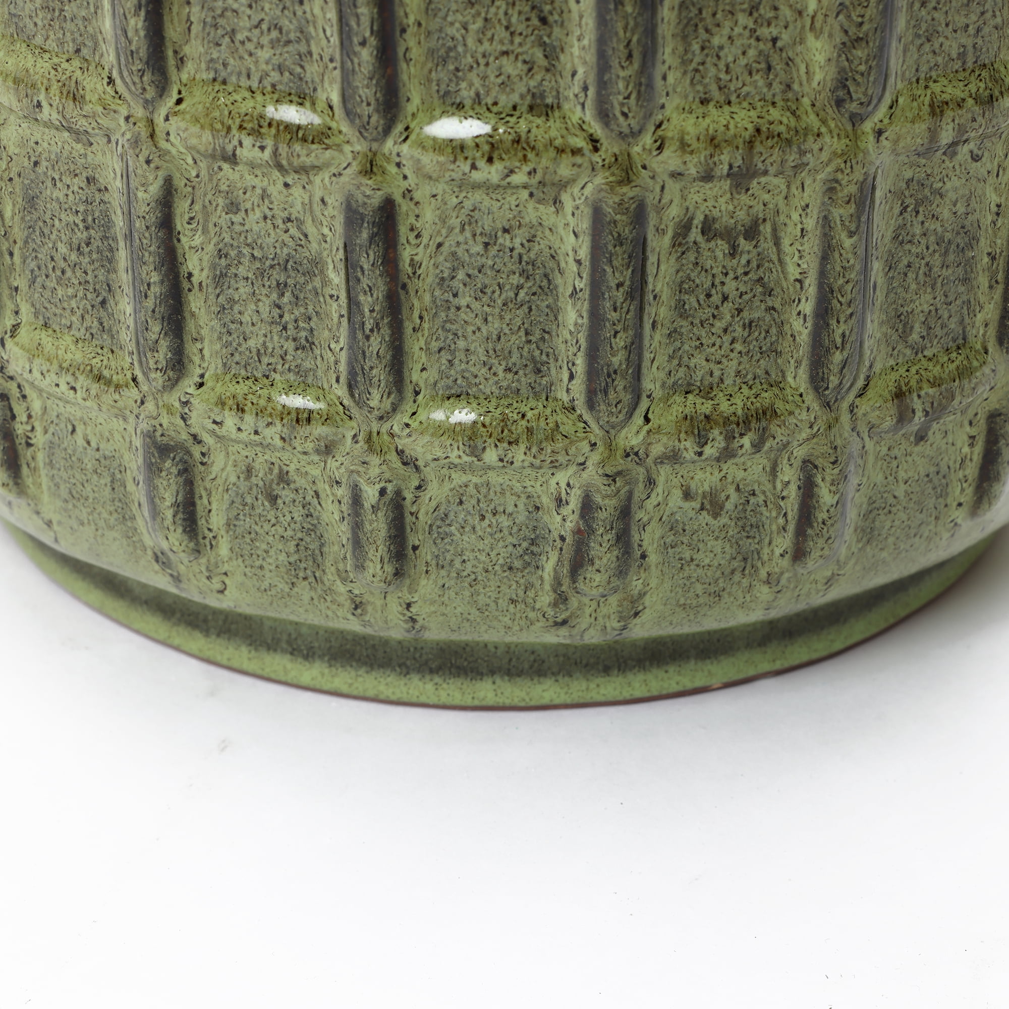 LuxenHome 14" Tall Ceramic Planter Pot for Indoor Outdoor Plants with Geometric Texture, Large Garden Plant Pots with Drainage Hole, Green