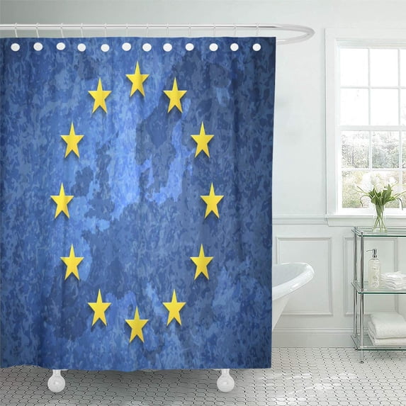 KSADK Blue Button European Union Flag Grange Yellow Color Country Cruft Day Effect Emblem Shower Curtain Bath Curtain 60x72 inch