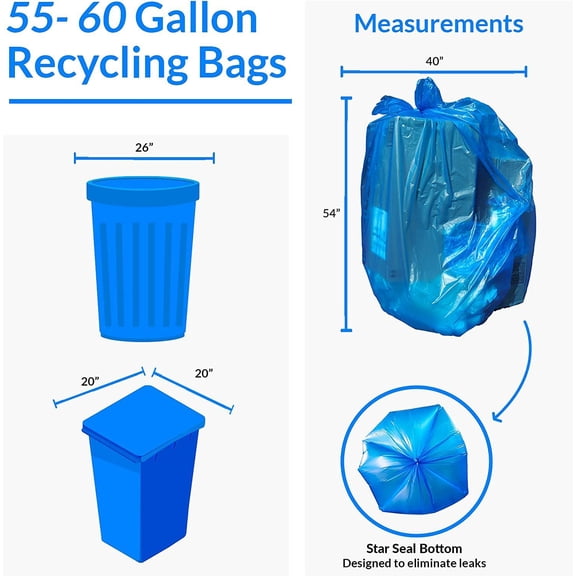 SuperValue 55-60 Gallon Recycling Bags | 150 Count | Blue Trash Bags | Made in the USA