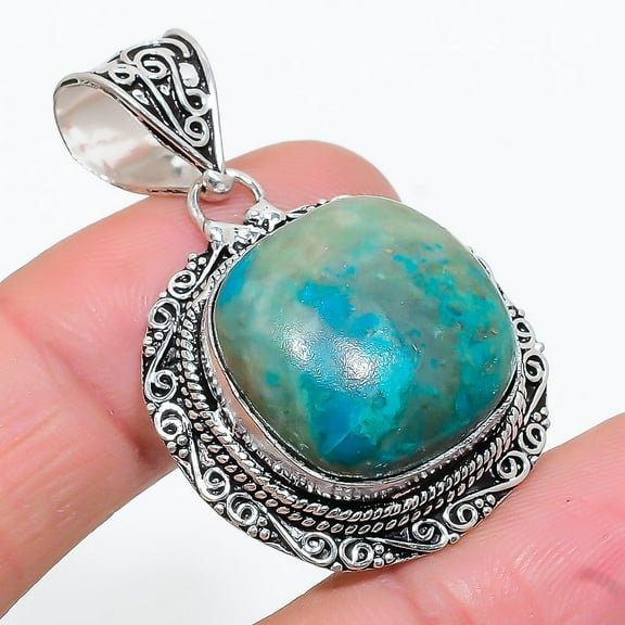 Tibetan Turquoise Gemstone 925 Sterling Silver Jewelry Pendant 1.69"