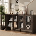 thumbnail image 6 of TopComfy 55" Sideboard Buffet Cabinet with 4 Glass Doors, Coffee Bar Storage Cabinet with Adjustable Shelves, Curved Edge MDF Display Cabinet for Kitchen Dining Room, Dark Walnut, 6 of 8