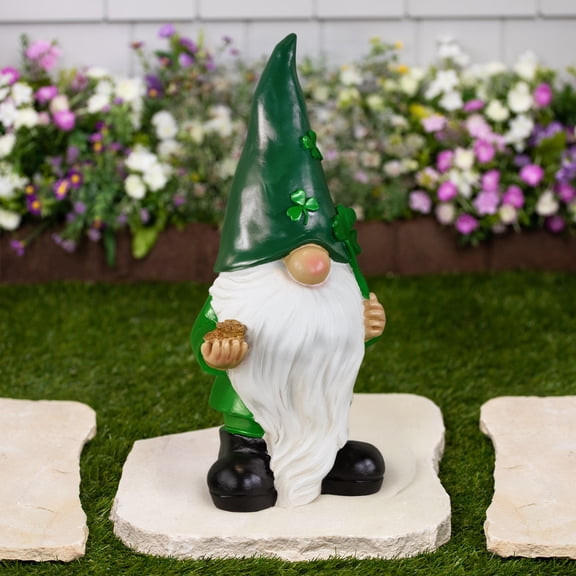 Northlight St. Patrick's Day Shamrock Gnome Outdoor Garden Statue - 16.25"