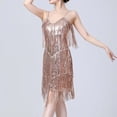 thumbnail image 6 of NTACZA Sparkly Sequin Womens Summer Dresses Mini Fringe Spaghetti Straps V-Neck Cocktail Dress Solid Ball Gown Nights Out Rose Gold L, 6 of 8