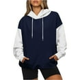 thumbnail image 5 of miqiqism Women Colorblock Oversize Hooded Sweatshirts Fashion Long Sleeve Pullover Tops Casual Drop Shoulder Loose Tops Outfit,T01_Navy,Large, 5 of 7