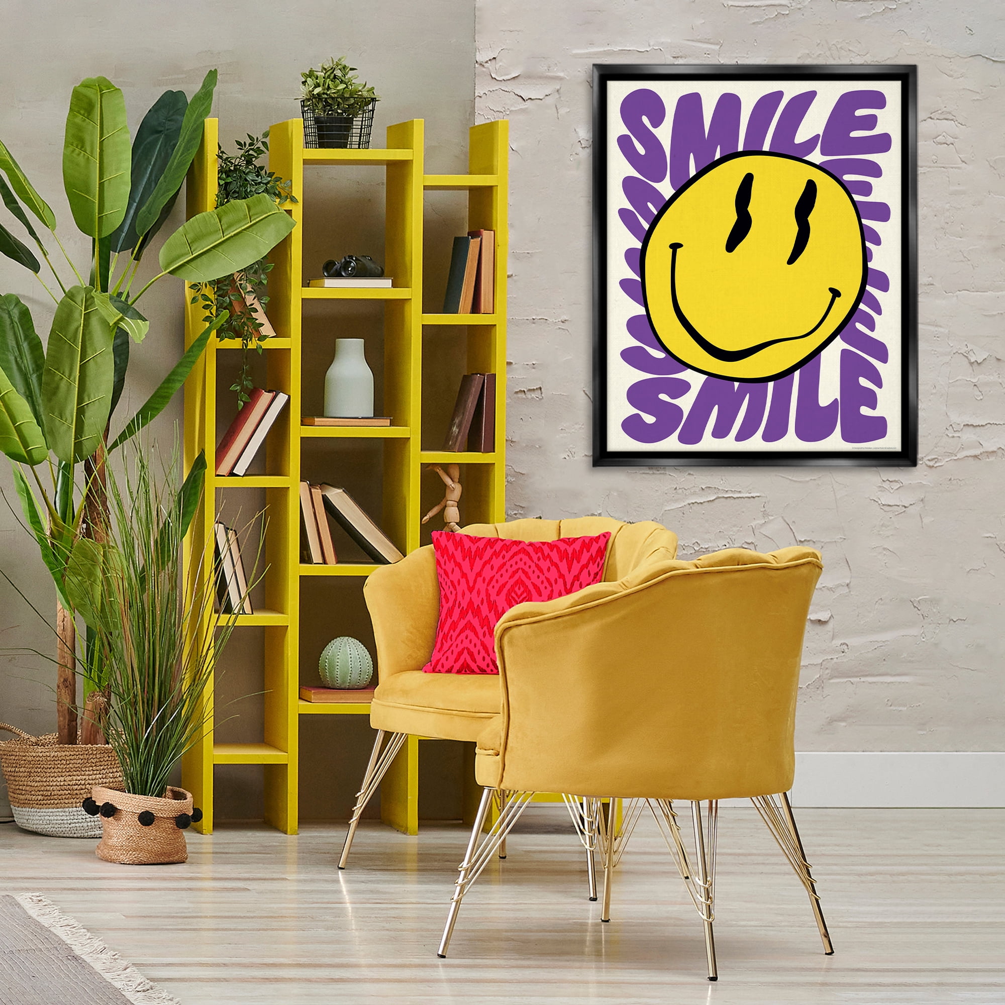 Stupell Industries Groovy Smile Typography Abstract Painting Black Floater Framed Canvas Art Print Wall Art, 25 x 31