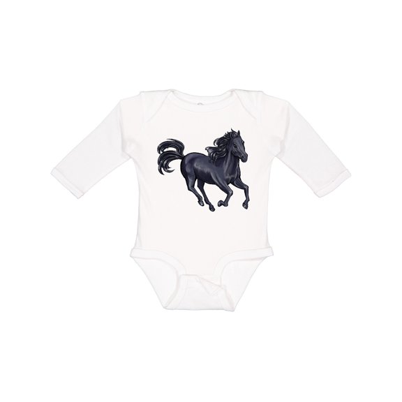 Inktastic Beautiful Galloping Black Horse Boys or Girls Long Sleeve Baby Bodysuit