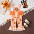 thumbnail image 2 of Baby Girl Halloween Outfit Toddler Overalls Pumpkin/Ghost Embroidery Romper Flared Suspender Pants for Girls, 2 of 7