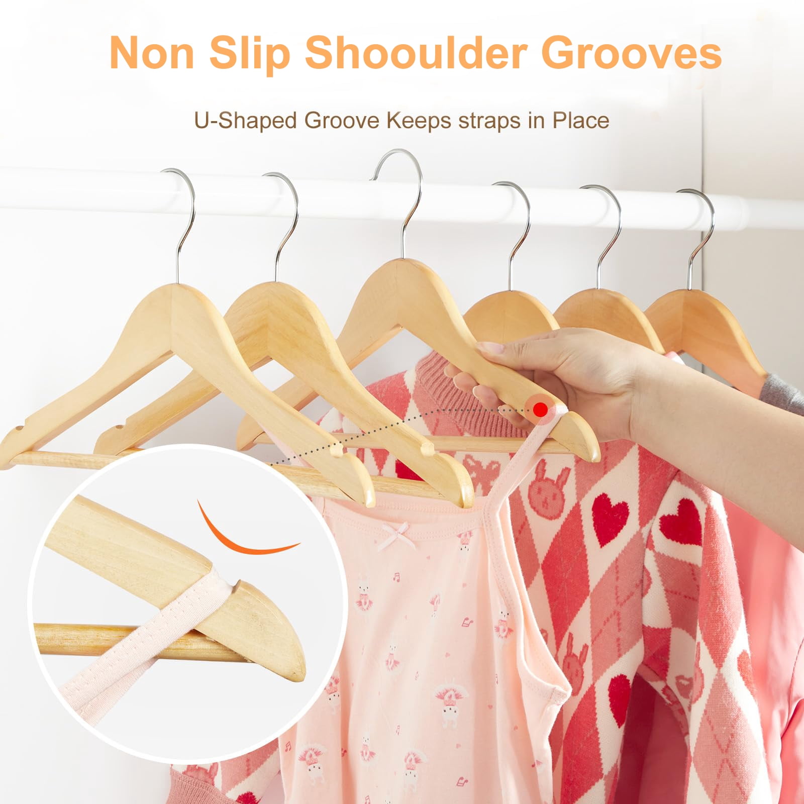Cozymood Wooden Childrens Hangers Kids Hangers 20 Pack, Wood Baby Hangers, 360° Swivel Hook Non Slip Coat Hanger, Natural