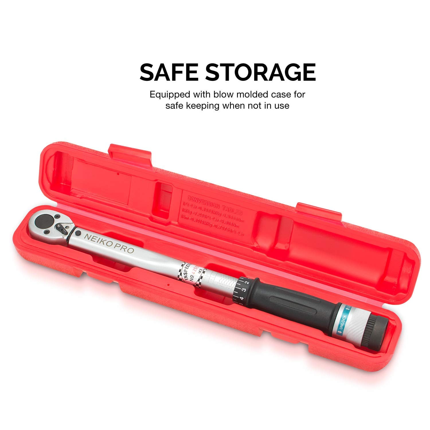 Neiko PRO 03707B 3/8" Torque Wrench, 3/8” Drive SAE, 15-80 Ft-Lb, 14” Length, Adjustable Click Torque Wrench, Chrome Vanadium Cr-V Steel