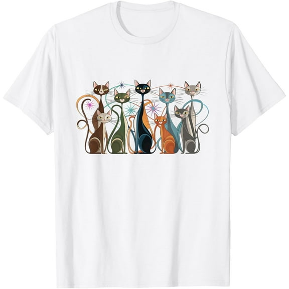 Mens Shirts Cat Vintage Retro Mid-Century Modern Look Cats 50s 60s Style T-Shirt