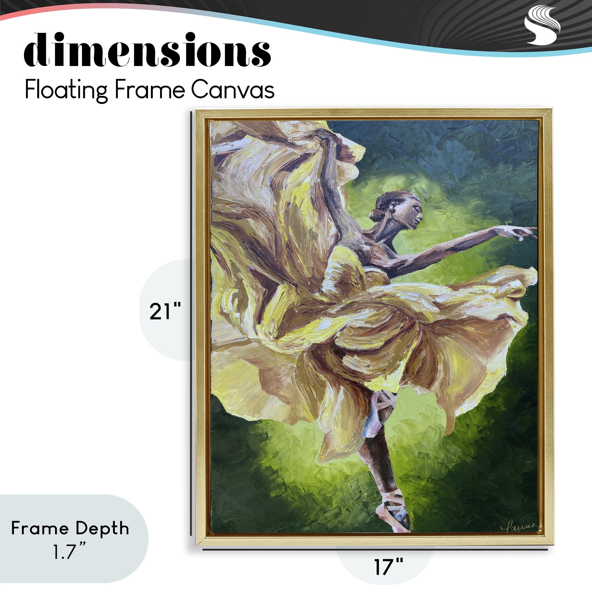 Stupell Industries Primavera Ballet Dancer Gold Framed Floater Canvas Wall Art, design by Lauren Luna