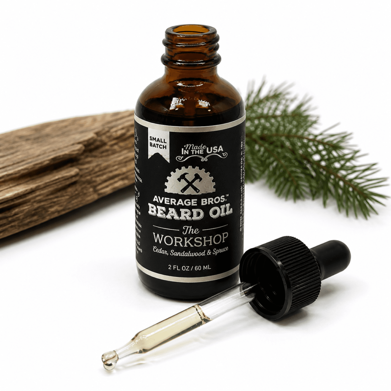 Average Bros Beard Oil for Men, The Workshop Cedar, Sandalwood & Spruce Scent, 2 fl. oz, Moisturizes and Softens Beards