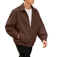 thumbnail image 2 of Hulanddfd Mens Jacket Zip Up Collared Bomber Coat, Brown Long Sleeve Casual Outerwear with Pockets & Ribbed Hem, Daily Wear, 2 of 9