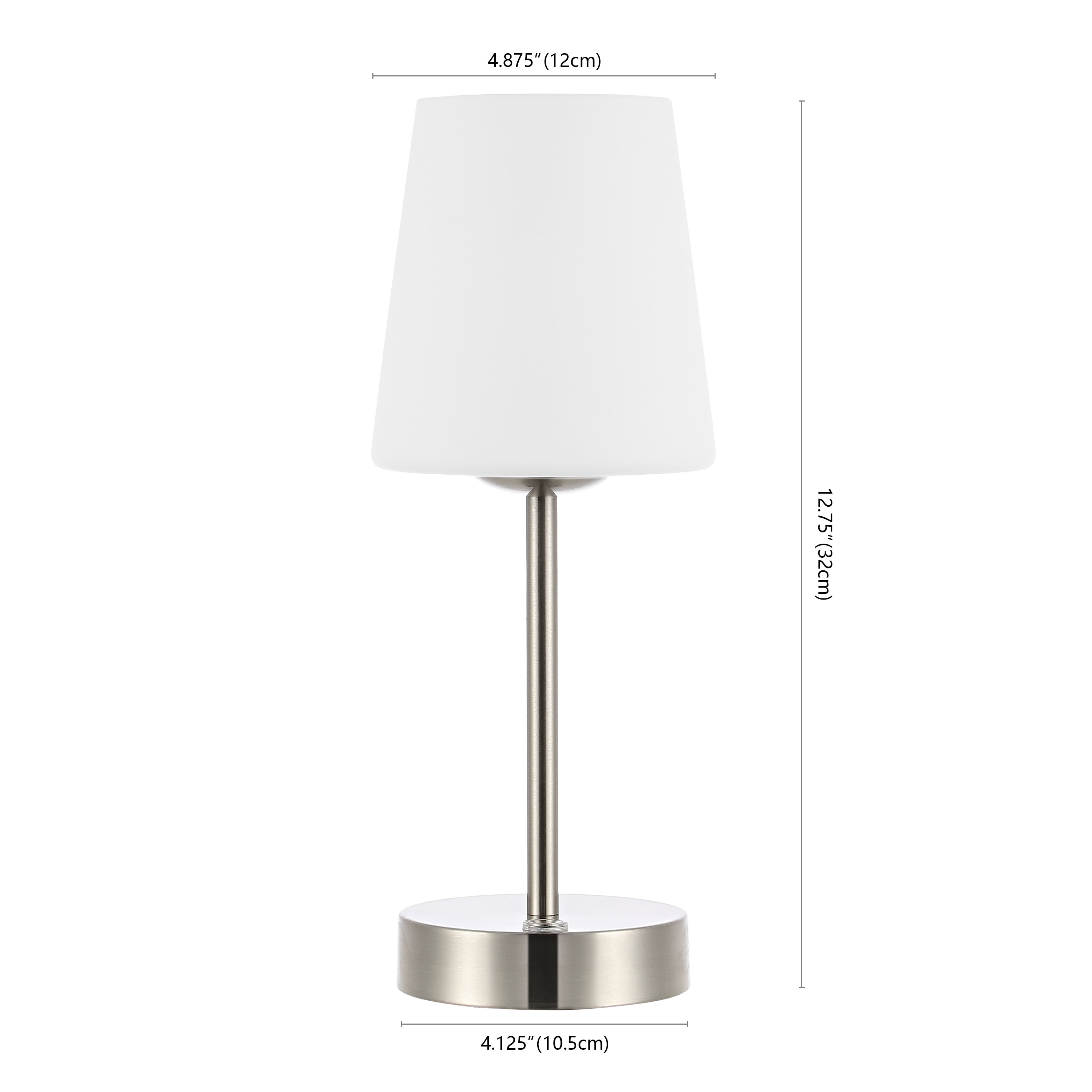 JONATHAN Y Carson 12.75" Modern Minimalist Iron Rechargeable Integrated Portable LED Table Lamp, Nickel/White, JYL7110A