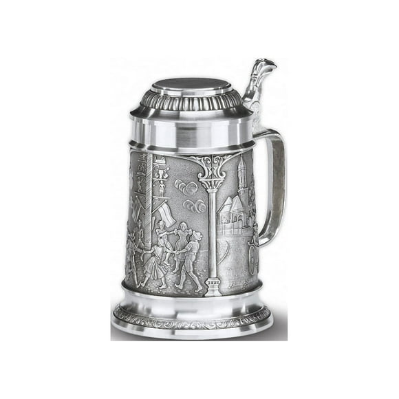 Beer stein avec Couvercle Plat du village 0.5 Litre