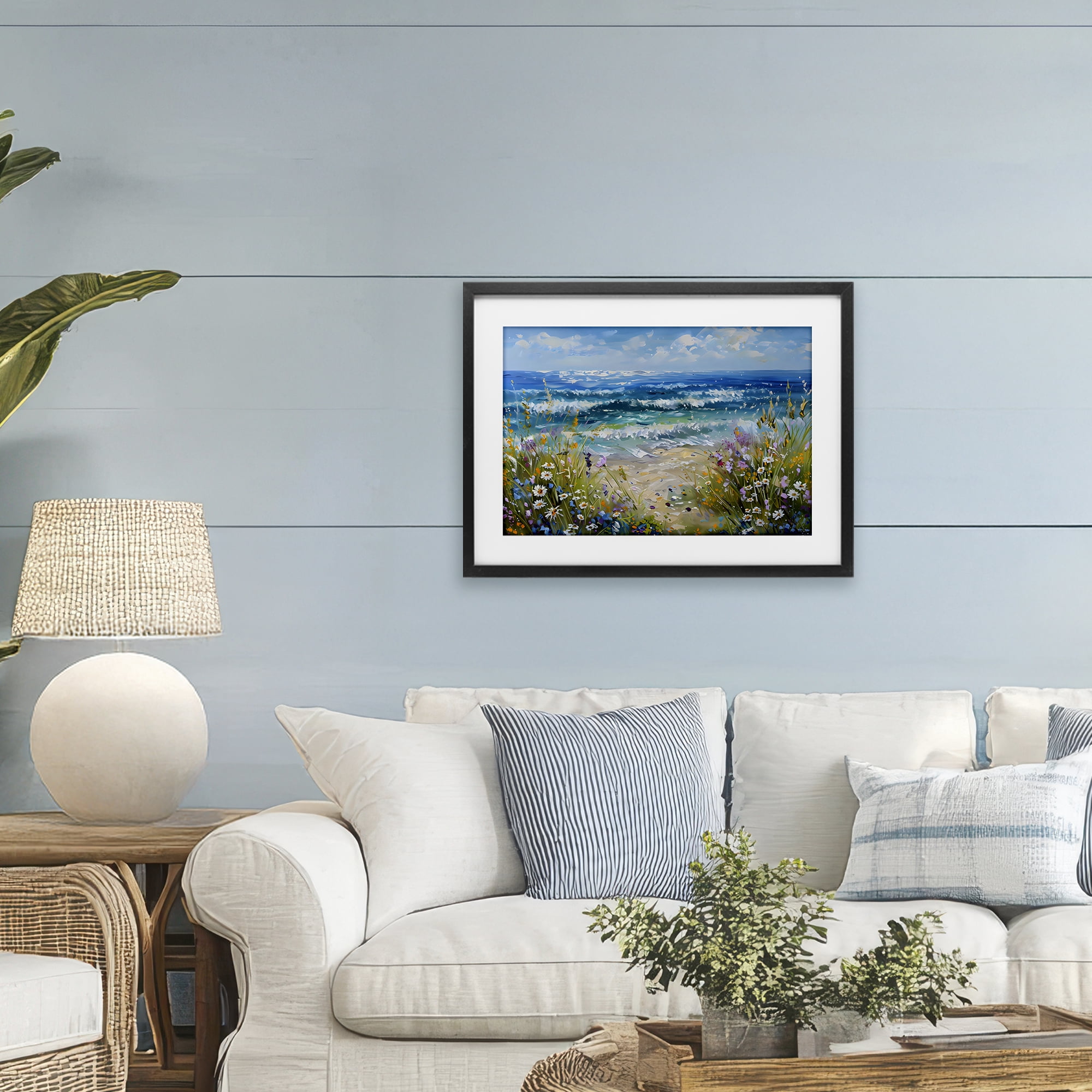 Stupell Industries Floral Beach Meadow by Ocean Black Framed Print Under Glass, design by Creative Studio