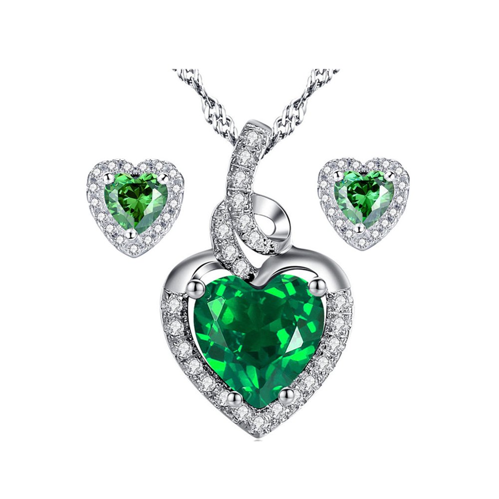 Devuggo 925 Sterling Silver Heart Pendant Necklace Gemstone Stud