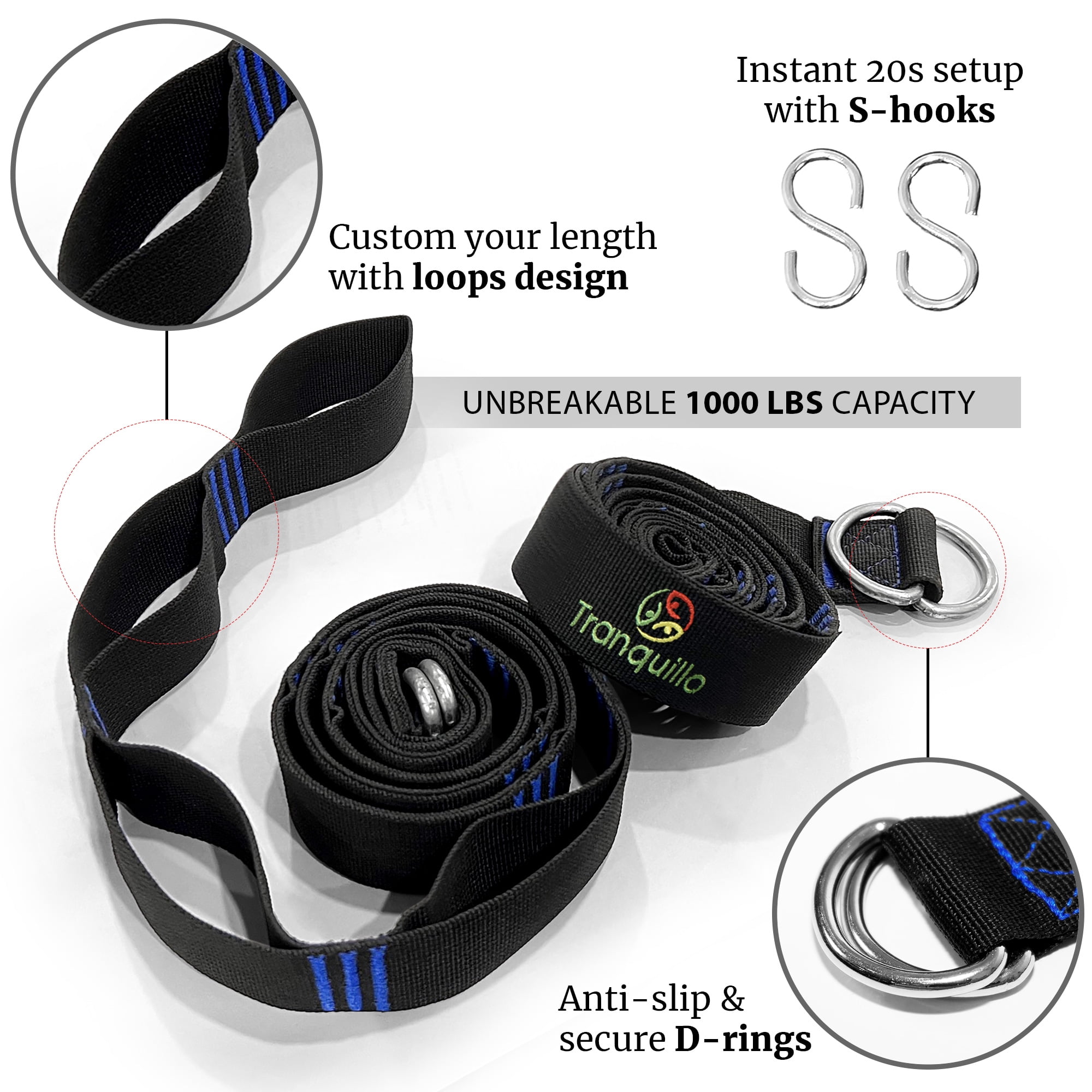 Tranquillo 600lb Capacity 2 Persons 2 Hammocks Included/Foldable Portable Hammocks with Stand, Tree Straps, Carry Bags for Garden Camping, Blue