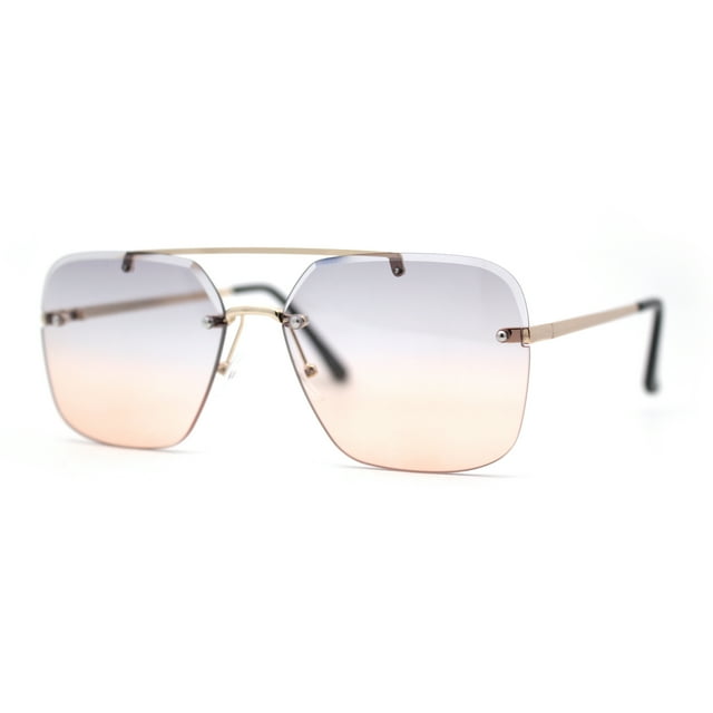 Retro Rimless Rectangle Bevel Lens Luxury Sunglasses Gold Grey Peach