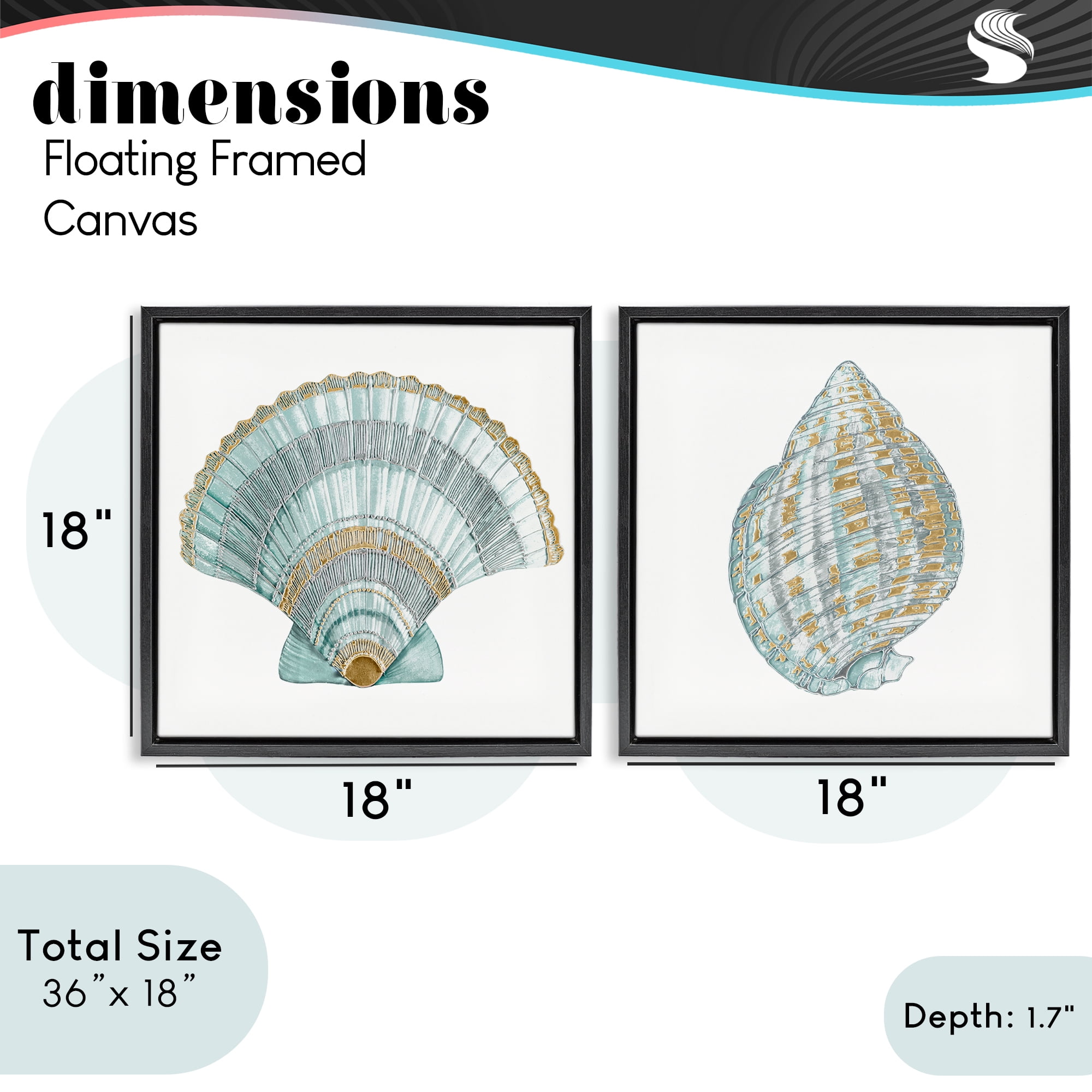 Stupell Industries Regal Clam Shell Duo 2 Piece Black Framed Floater Canvas Set, design by Lorenzo Collective