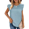 thumbnail image 1 of Mujeres ruffle manga Top redondo Masajeadores de cuello elegante transpirable verano camiseta blusa para el desgaste diario, 1 of 6
