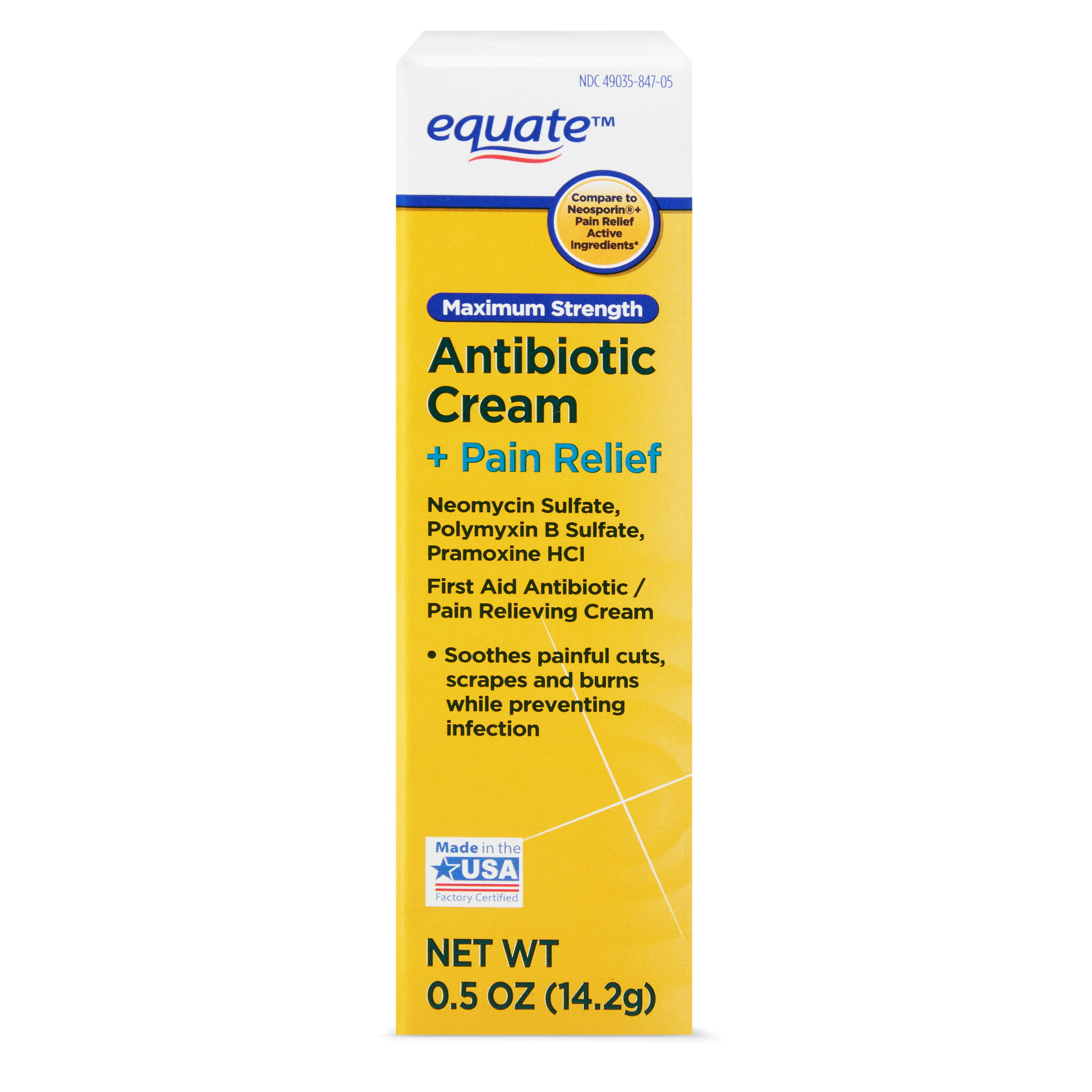Equate Maximum-Strength Antibiotic Cream + Pain Relief, 0.5 oz