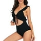 thumbnail image 2 of Bikini de Corte Alto de Mujer Bikinis sin Espalda Ajustables de Color Sólido, Traje de Baño Sexy Frenum Flounce con Almohadilla de Pecho, 2 of 8
