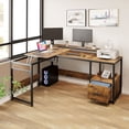 thumbnail image 5 of Dextrus L Shaped Corner Computer Desk with File Drawer, 65'' Lift Top Computer Desk with Storage Shelves, Office Desk with Monitor Stand, Height Adjustable, Rustic Brown, 5 of 11