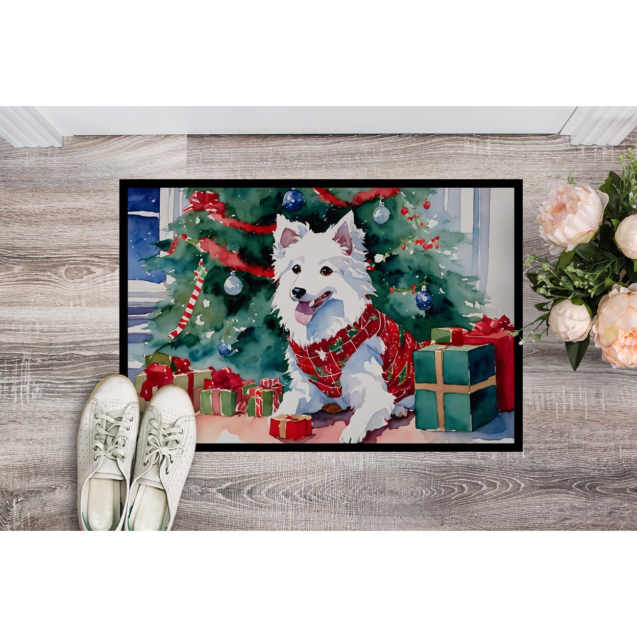 Carolines Treasures DAC2685MAT 18 x 27 in. Japanese Spitz Cozy Christmas Doormat
