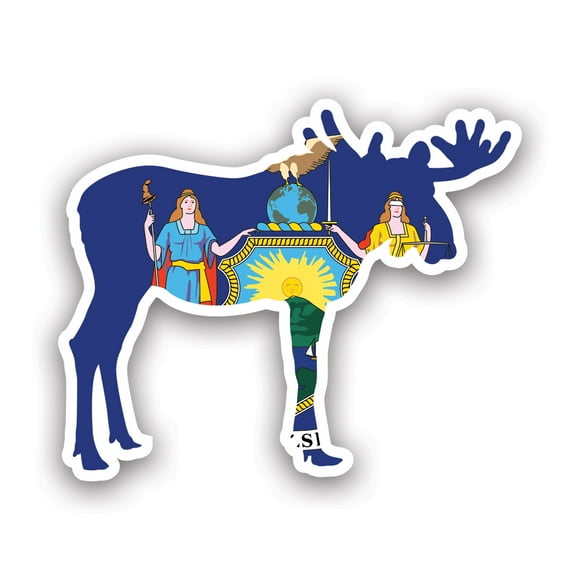New York Moose Shaped Flag Sticker Decal - Self Adhesive Vinyl - Weatherproof - Made in USA - v2 ny elk deer antlers archery hunter hunting outdoors explore