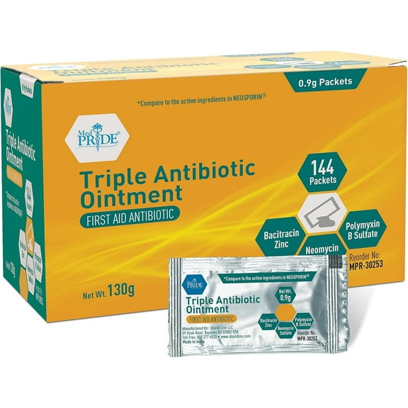 MEDPRIDE 0.9g Triple Antibiotic Ointment First Aid Antibiotic Cream for Wound Care, 144 Pack