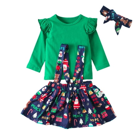 

Honeeladyy Winter Toddler Kids Baby Girl Christmas Tops Santa Print Suspender Skirt Hairbands Set Green Sales Online