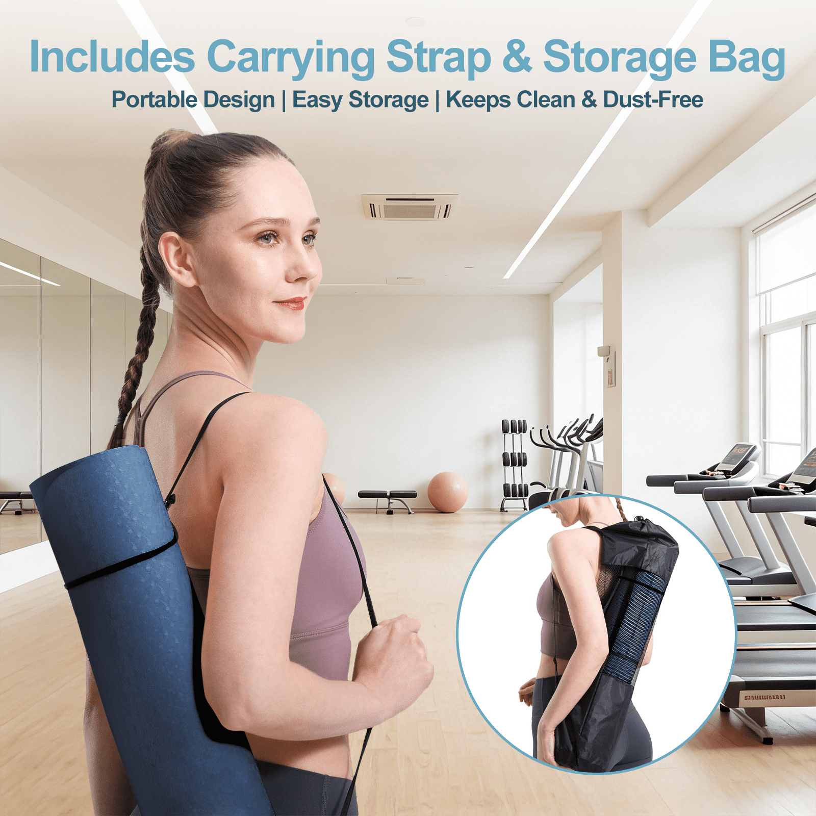 Cshidworld Yoga Mat, 6mm Thick Eco-Friendly TPE Exercise Mat with Carrying Strap and Storage Bag, Non-Slip Workout Mat for Yoga, Gym and Floor Exercises, 72" x 24"