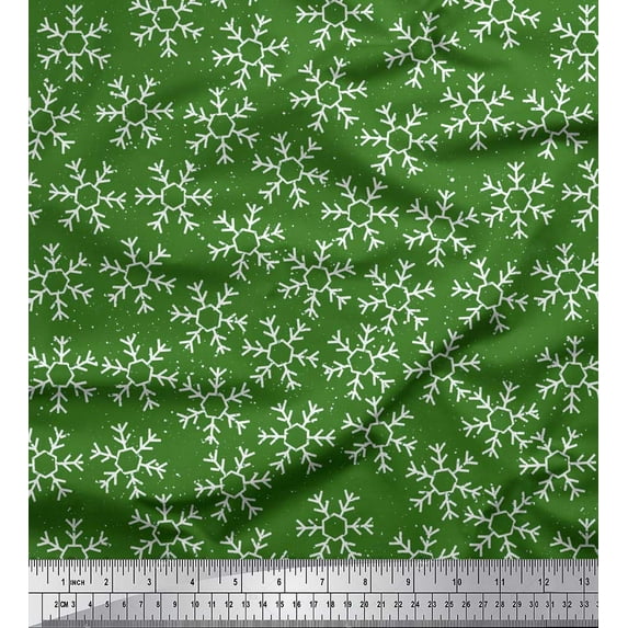 Soimoi Green Cotton Poplin Fabric Snow Flakes Floral Decor Fabric Printed Yard 42 Inch Wide