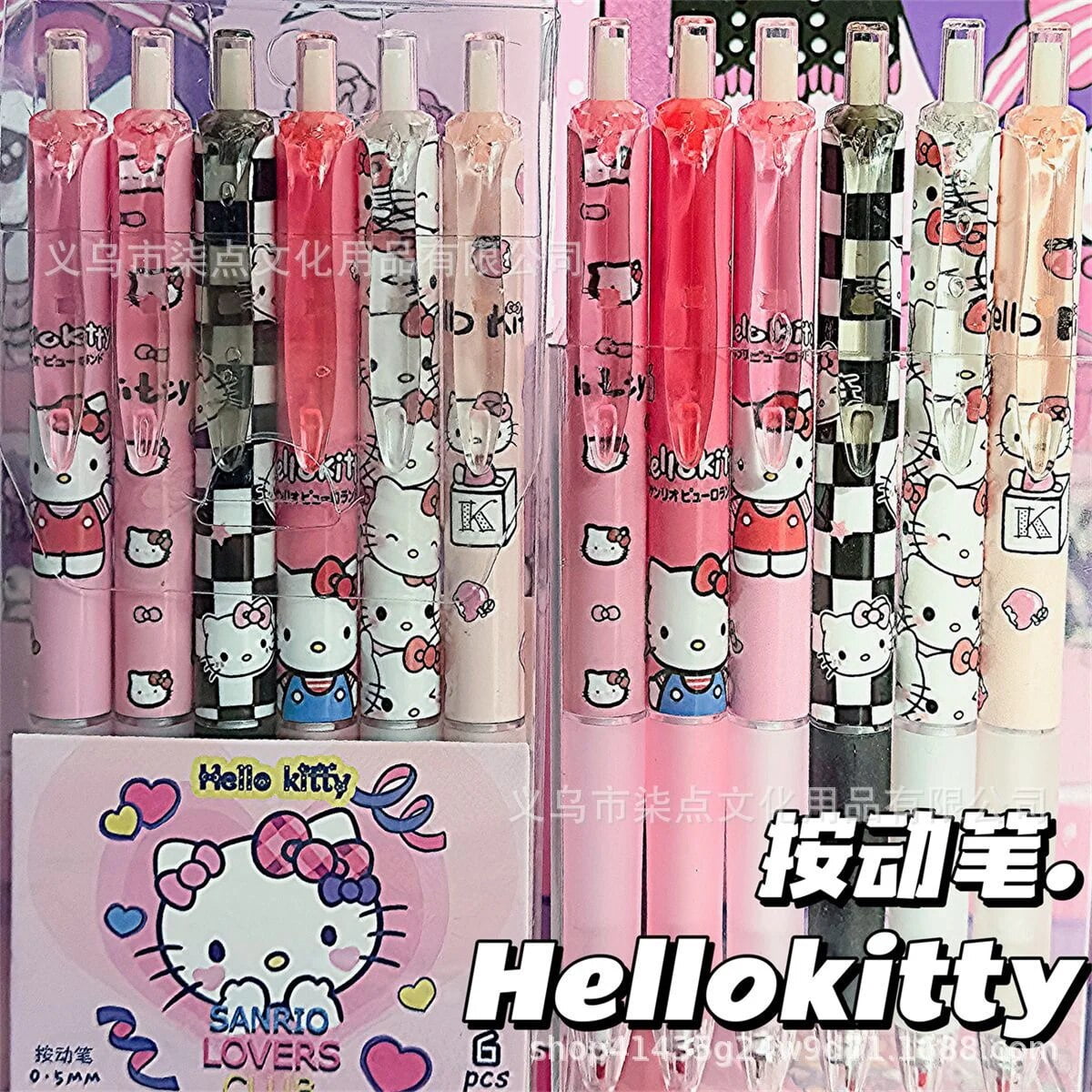 6pcs Sanrio Hellokitty Press Pen Kuromi Anime Quickly Dry Cute 0.5mm Pen Student Stationery Signature Pen