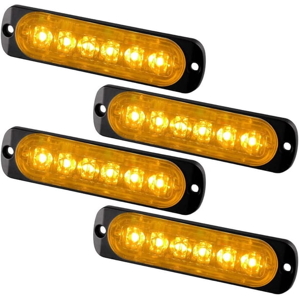 luces estroboscópicas de emergencia ultradelgadas de 6 LED, 12-24 V, ámbar, intermitentes de advertencia universales para coche, vehículo y camión.